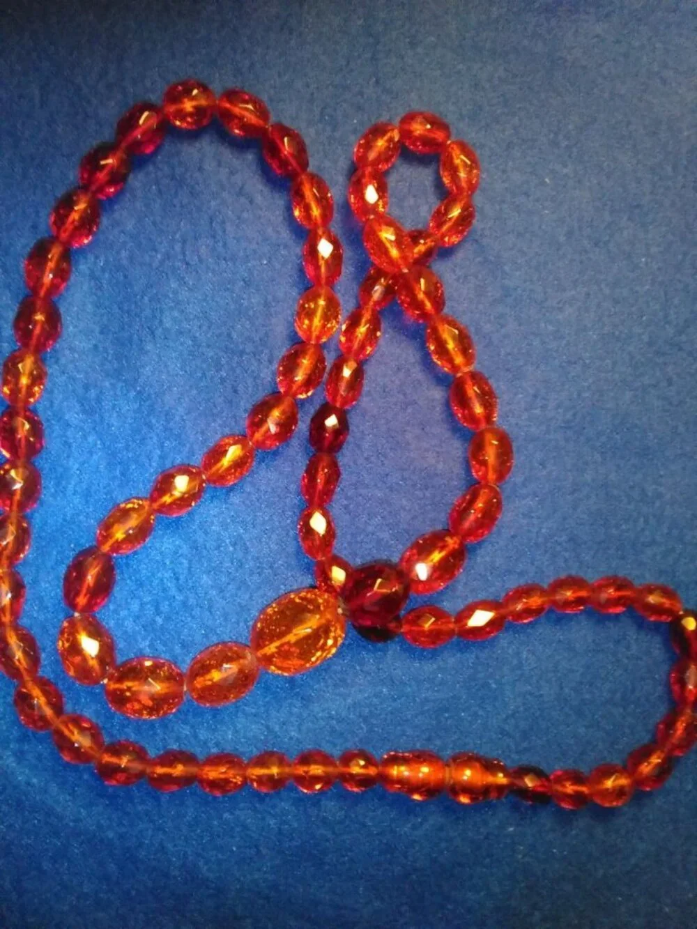 Vintage 14 Inch Small To Larger Amber Orange Colored Beaded Necklace #CJ4